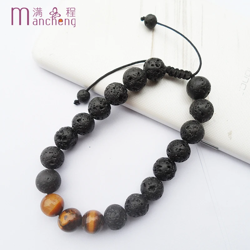 Мужской браслет из тигрового глаза с вулканическим камнем этнический бусинами