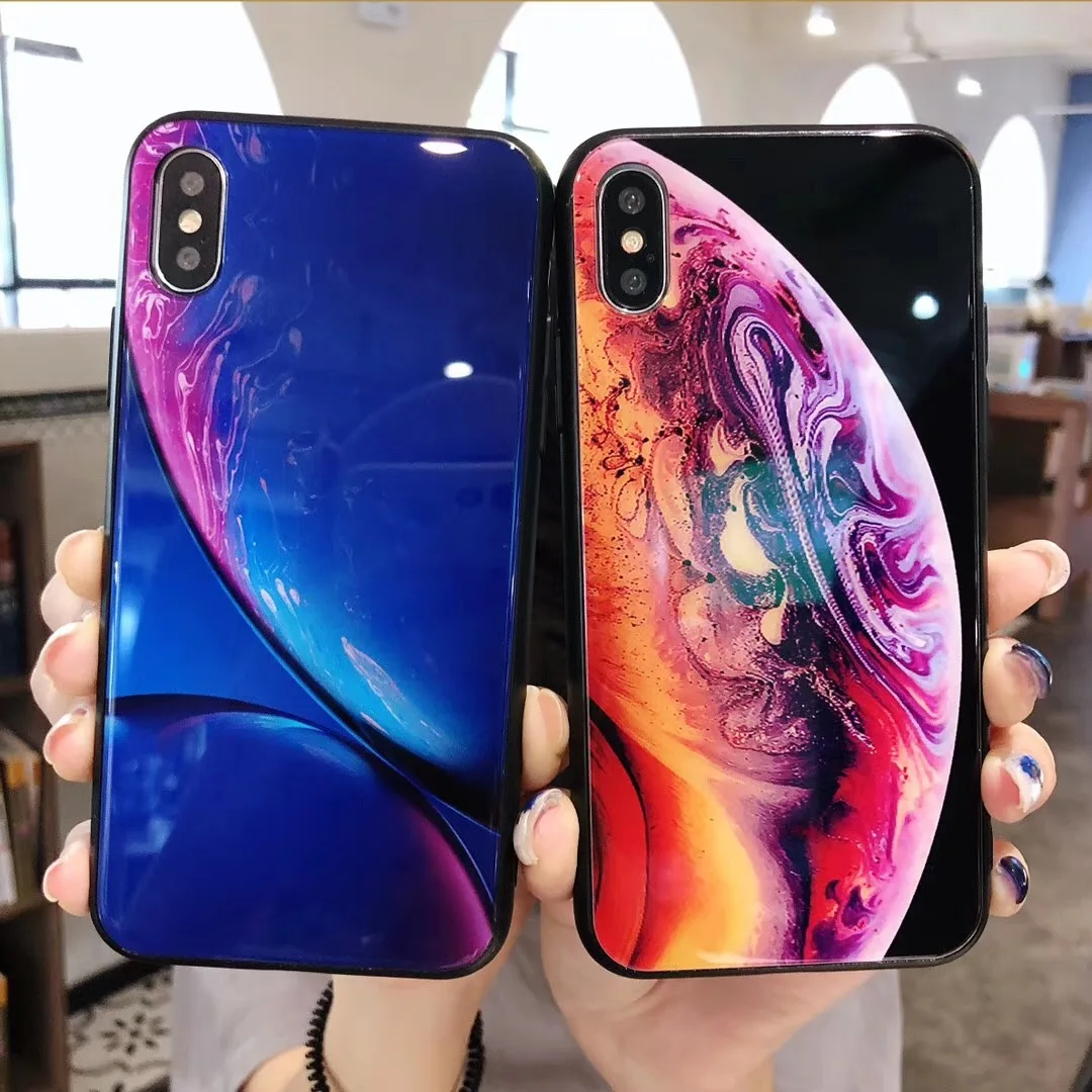 Закаленное Стекло чехол для iPhone XS Max XR случае Роскошные звезда пространство
