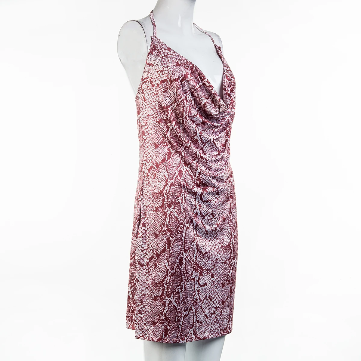 Женское леопардовое мини платье с открытой спиной Пляжное глубоким V образным