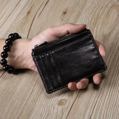 zipper black Брендовый держатель для карт из натуральной кожи новые оригинальные мужские кошельки ручной работы кожаный держатель для карт s мини кошелек Чехол простой набор для карт - Цвет: zipper black
