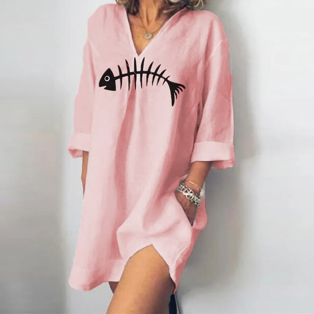 Летнее платье женские свободные повседневные платья с v-образным вырезом