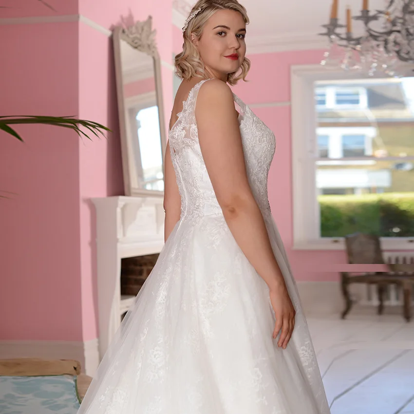 Jiayigong Sexy V-neck Wedding Dresses Plus Size Cap Sleee Lace Beaded A-line Vestidos de Novia Bridal Gowns Robe De Mariage | Свадьбы и