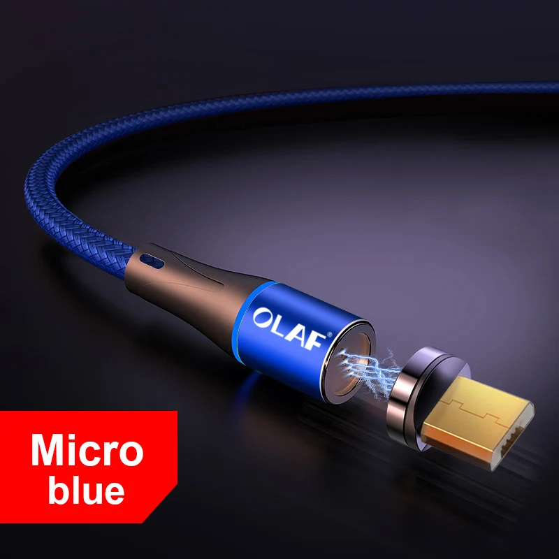 Blue micro cable 1M LED Magnetic Cable& Micro USB Cable& USB Type C Cable Nylon Braided Type-C Magnet Charger Cable for iPhone Samsung S10 S9 - Цвет: Blue micro cable