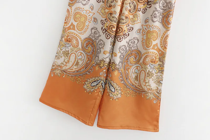 TEELYNN boho Брюки атласные оранжевые с узором пейсли широкие брюки с высокой эластичной талией свободные пляжные брюки летние брюки