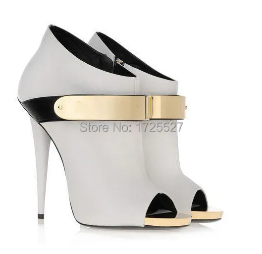 Free Shipping 2015 Summer Women Famous Brand Ankle Boots High Quality Genuine Leather Peep Toe White And Black Colors | Обувь