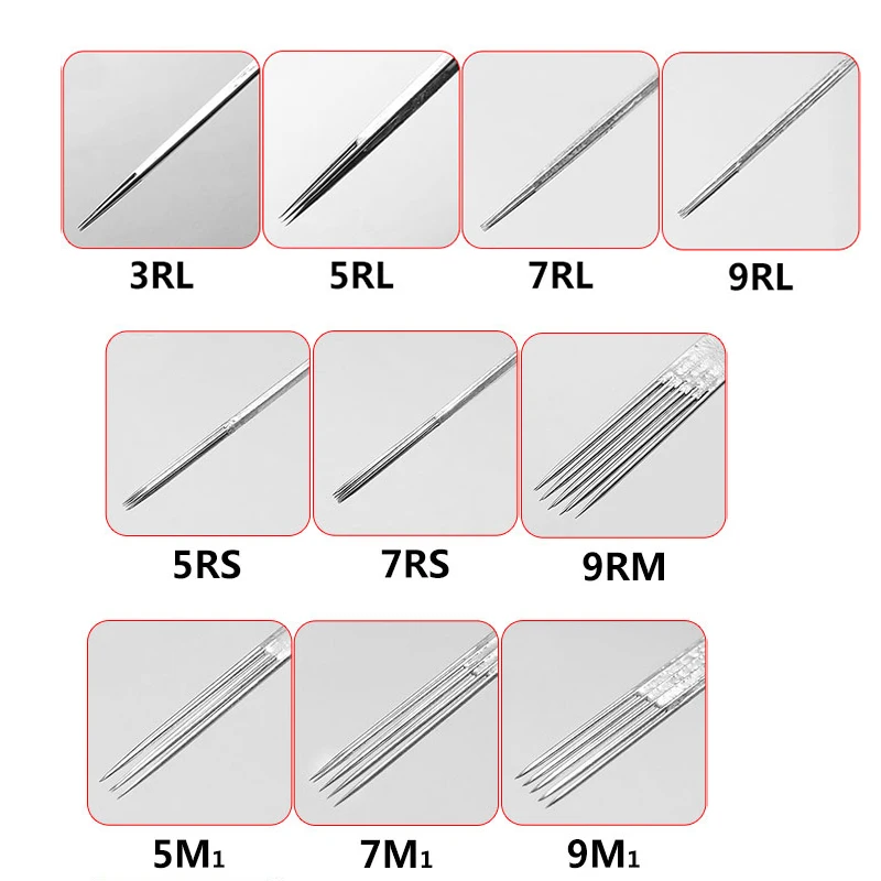 50 шт. Ассорти стерилизованные иглы татуировки Смешанная 10 размеры 3RL 5RL 7RL 9RL 5RS 7RS 9RM
