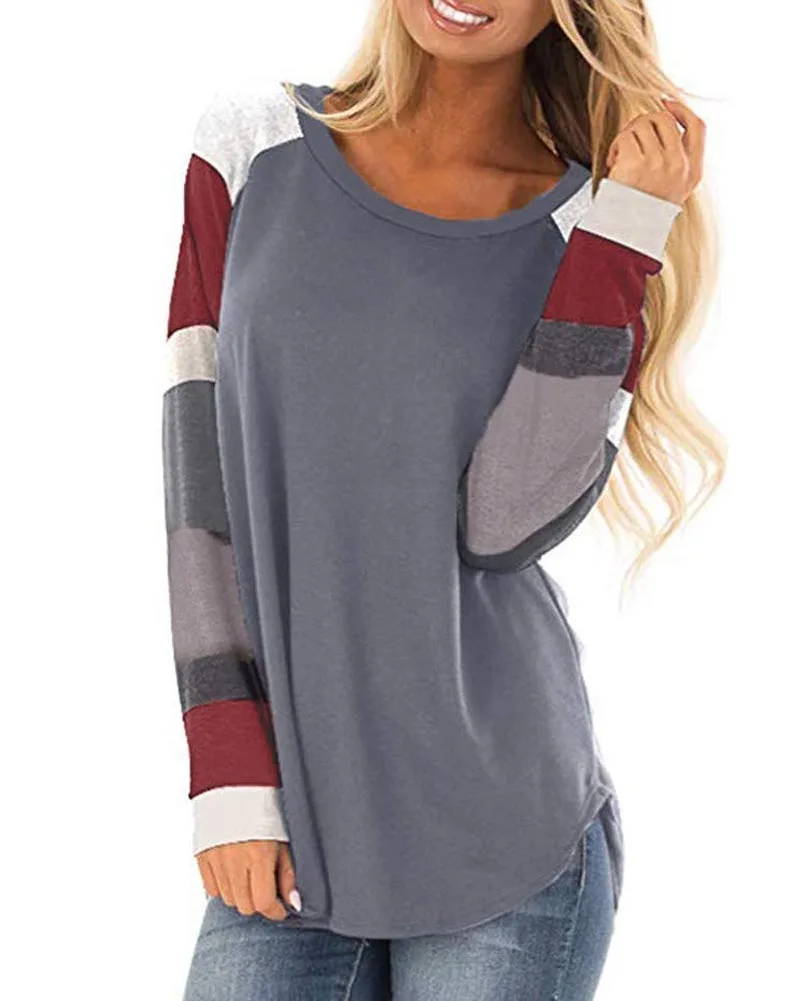 Hitmebox, весенне-осенний женский o-образный вырез, цветная туника с длинными рукавами, Повседневная Свободная кофточка, топ в полоску с принтом, Базовая футболка