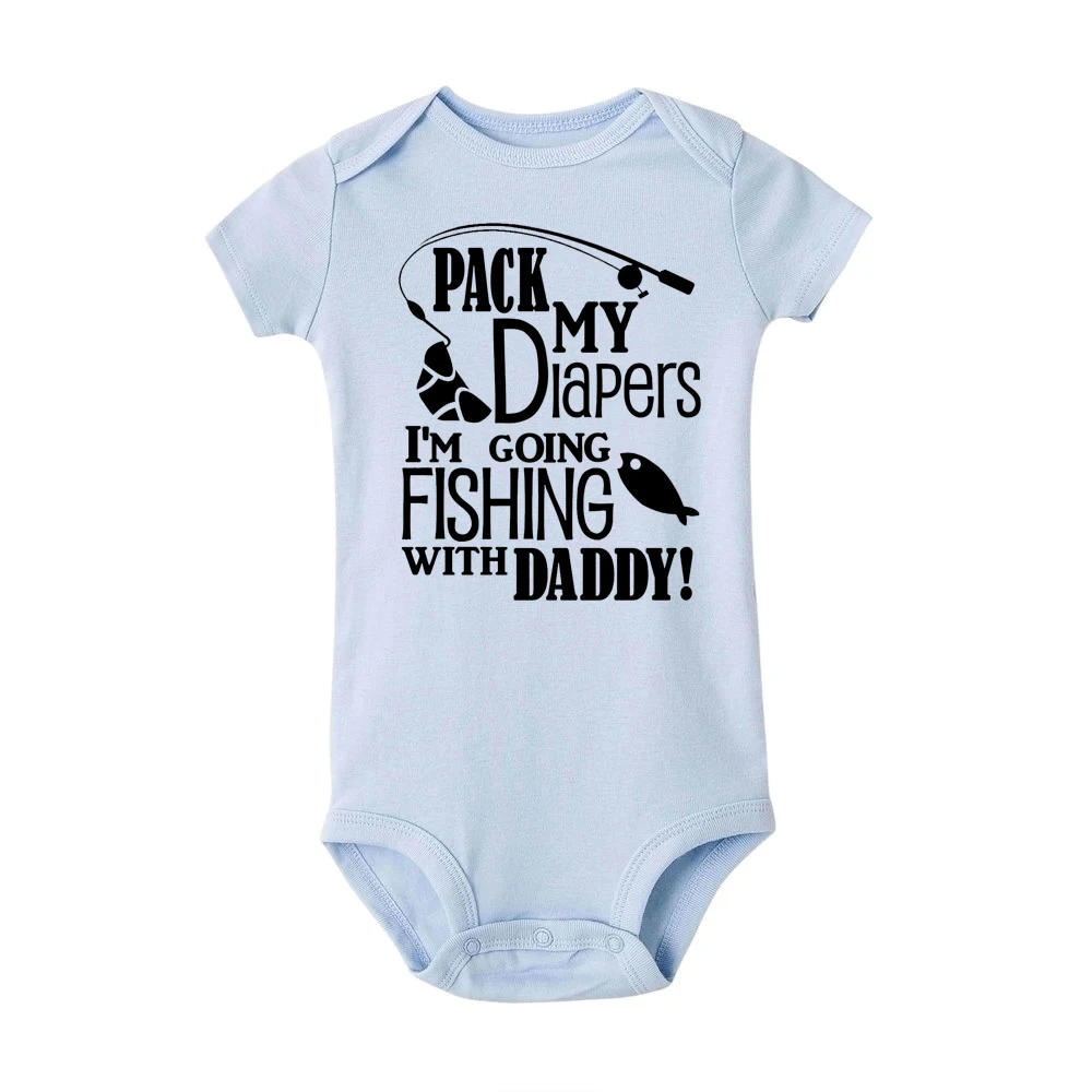 Летний комбинезон с надписью «I am going Fishing with daddy» для новорожденных мальчиков и девочек, комбинезон с короткими рукавами, одежда для детей от 0 до 24 месяцев