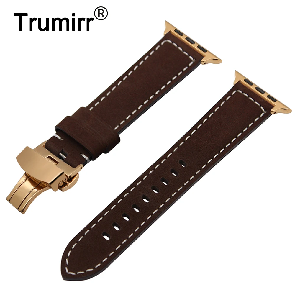 

Italy Leather Watchband for iWatch Apple Watch SE Series 7 6 5 4 3 2 1 38mm 40mm 41mm 42mm 44mm 45mm Band Butterfly Buckle Strap
