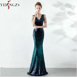 Robe De Soiree элегантное платье русалки с блестками вечернее платье с коротким рукавом Вечерние Длинное платье YD1188