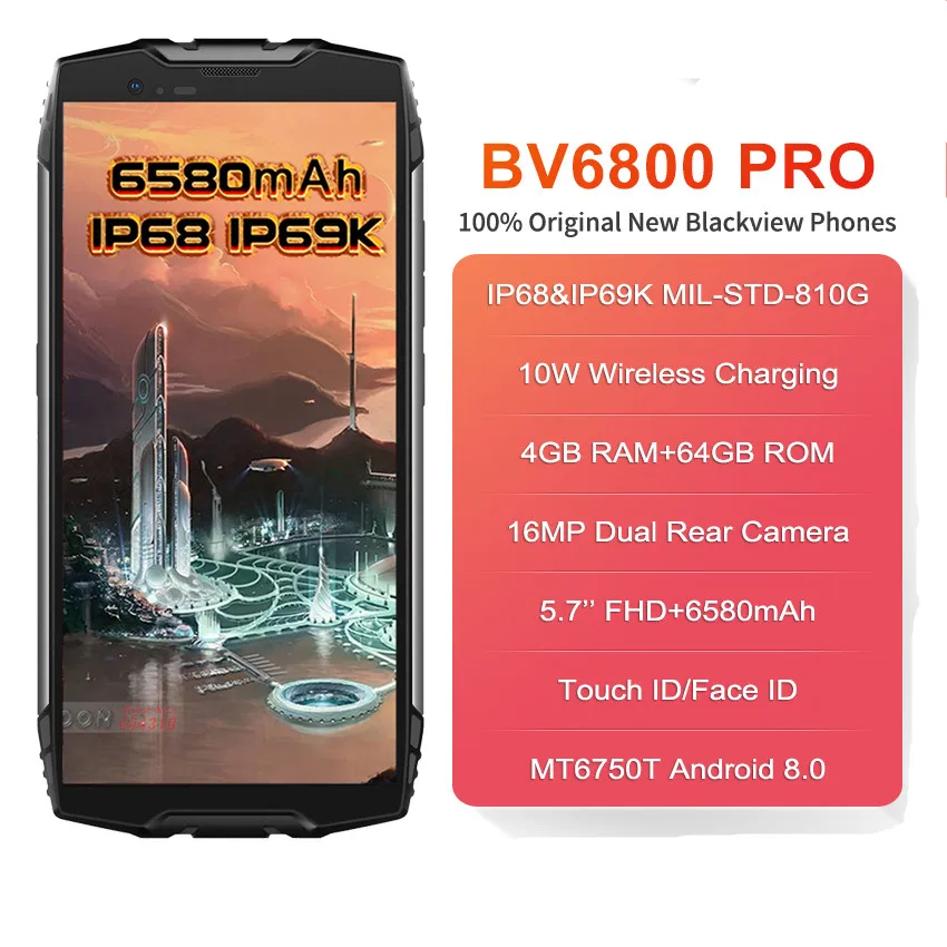 2018 оригинальный BV6800 PRO 5 7 &quotсмартфон IP68 Водонепроницаемый android 8 1 MT6750T Octa Core 4 Гб + 64