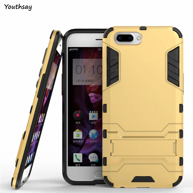 Oppo R10 Case Anti-Knock Robot Phone Stand PE + TPU Cover For Fundas Coque 5.5 inch |