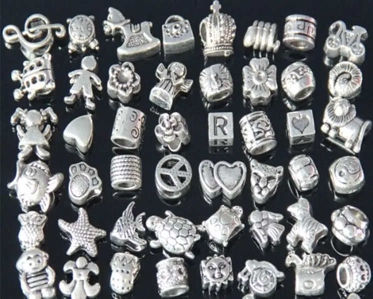 100 шт. смешанный дизайн тибетский с серебряным покрытием бисера Fit Подвески