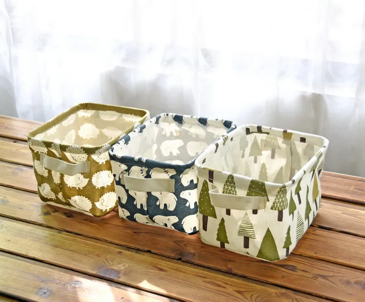 2017 Мультфильм Печать Хлопок Лен макияж коробка настольные корзины для хранения