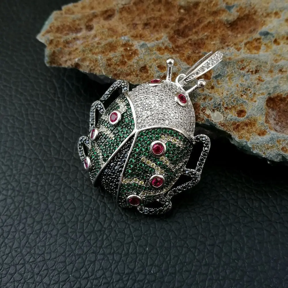 silver CP071 1 шт. 31X35 мм CZ микро Pave Жук кулон насекомое ювелирные подвески - Окраска металла: silver