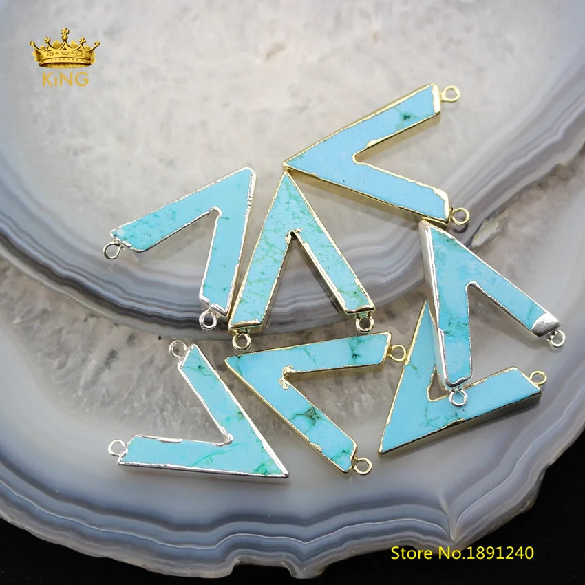 

10PCS Trendy Charms Turquoises Jewelry Making," V " Shape Blue Turquoises Howlite Magnesite Connectors Necklace Supplies HS02