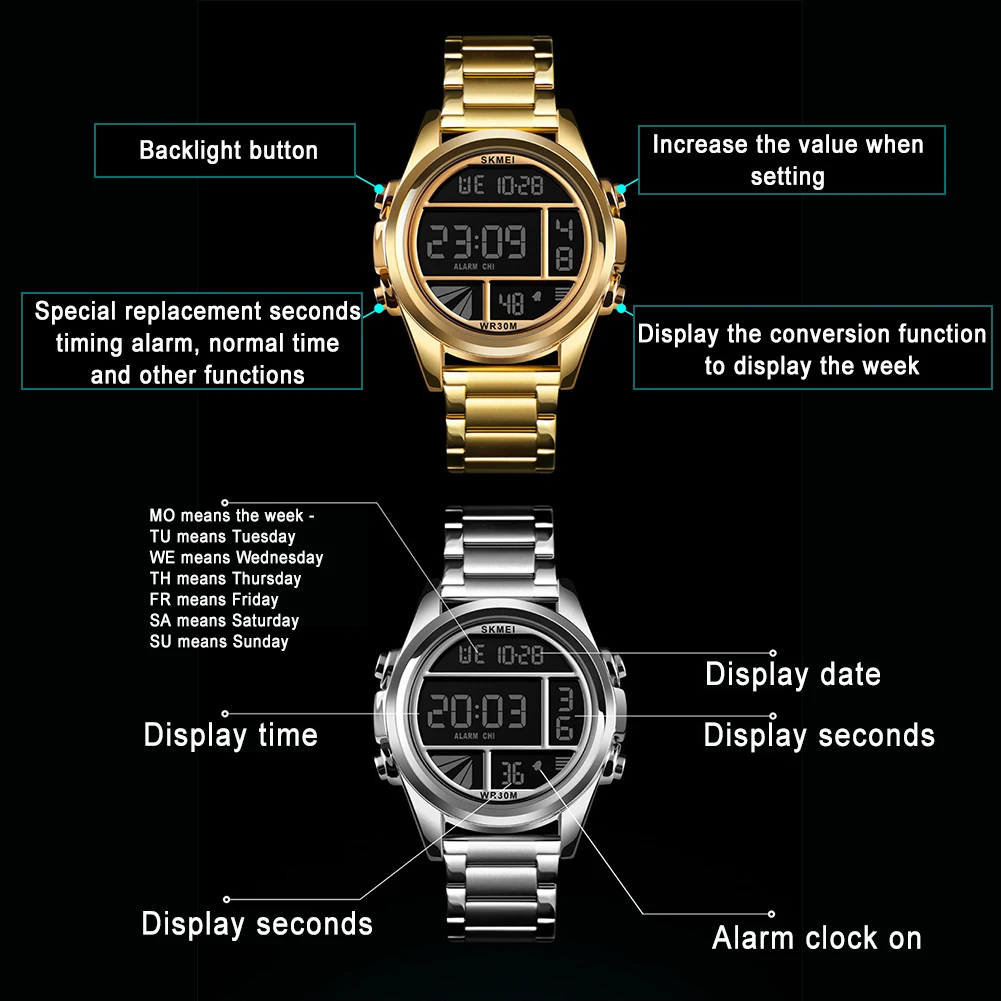 SKMEI модные электронные часы со стальным ремешком для мужчин reloj de la marca de lujo инновационный стиль новое поступление