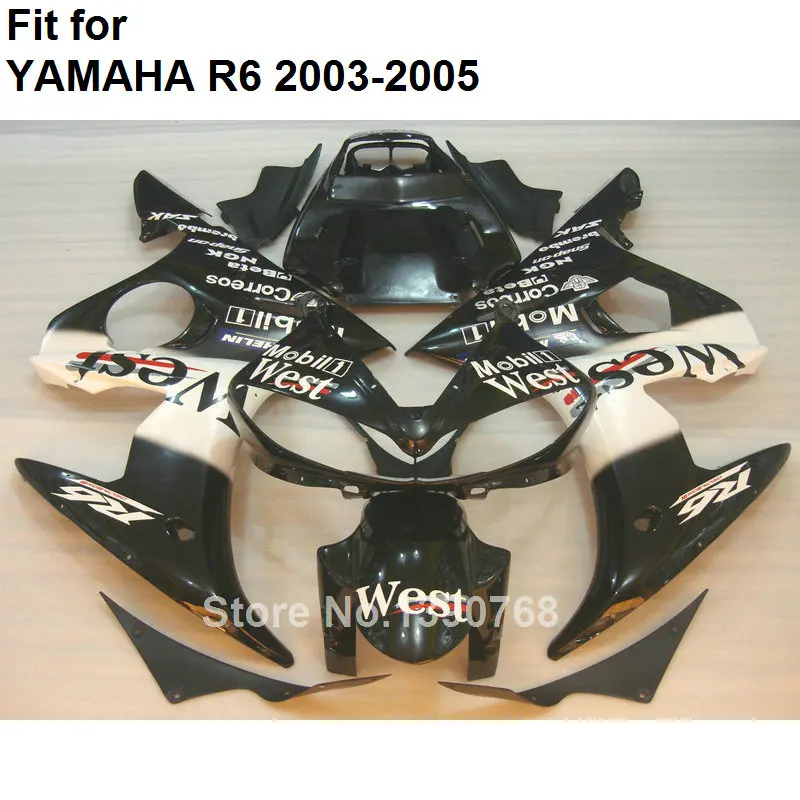 

Motorcycle Fairing Kit For YAMAHA Black White YZF R6 2003 2004 2005 Body Work Parts Fairings Set R6 03 04 05 HZ13