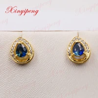 xinyipeng18k yellow gold inlaid natural sapphire studs women shape appears as the droplets form