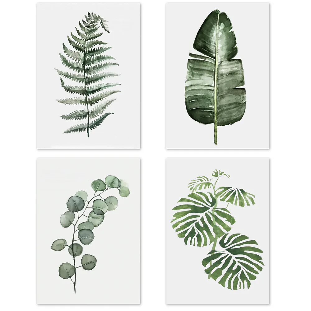 Monstera Deliciosa листья стены Искусство Холст Живопись зеленый стиль растение скандинавские плакаты и принты картина Современное украшение дома
