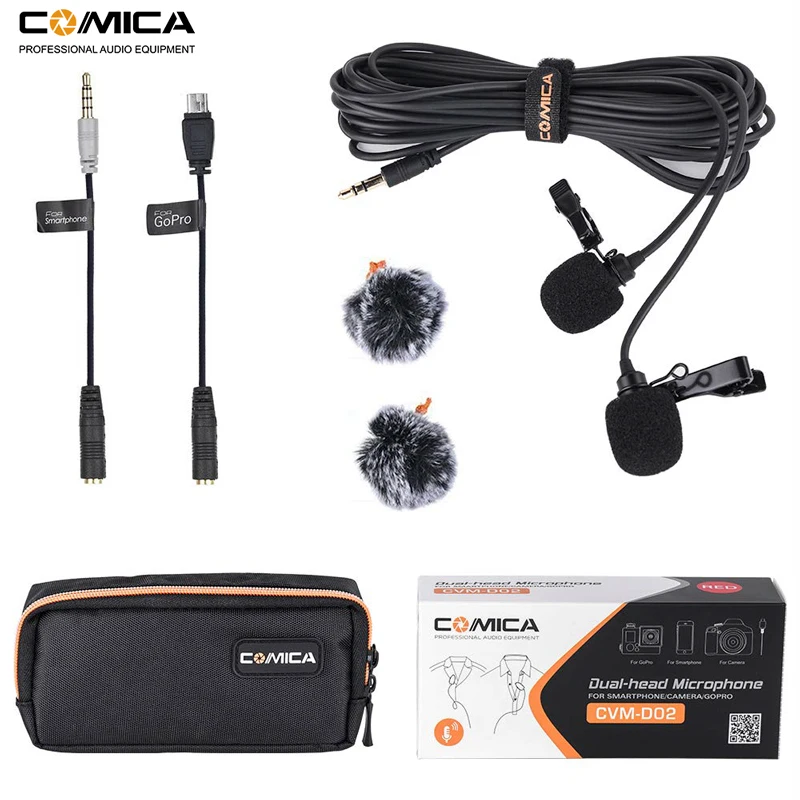 Comica CVM D02 двойной Lavalier отворотом микрофон клип на интервью для iPhone/Android смартфон Sony