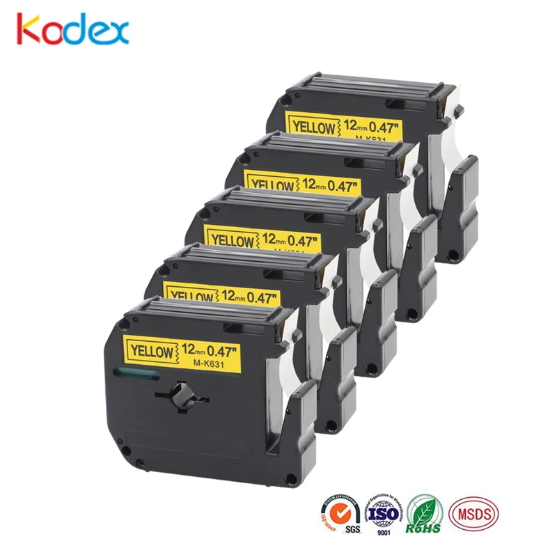 Kodex 5 шт./лот Brothers tape 12 мм mk 631 совместимый MK черный на желтой Клейкой Ленте для Brother p