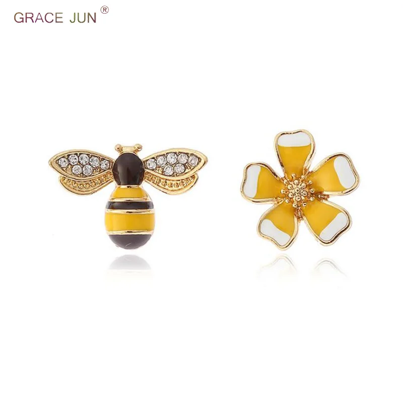 Бренд GRACE JUN серьги клипсы с эмалью в форме пчелы и цветка для девочек роскошные
