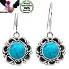 Женские серьги-подвески с бирюзой OMHXZJ, вечерние стерлингового серебра 925 пробы