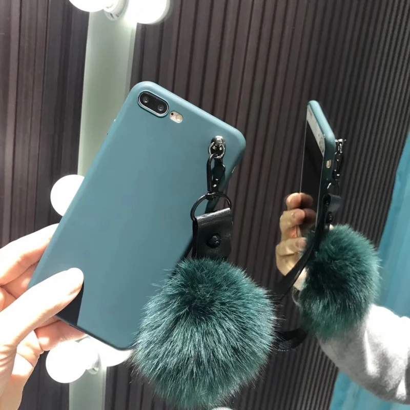 Лисий мех мяч Чехлы для Iphone7 7 Plus Для женщин Lady девочек сумки с ремешком Iphone8 8 плюс 6