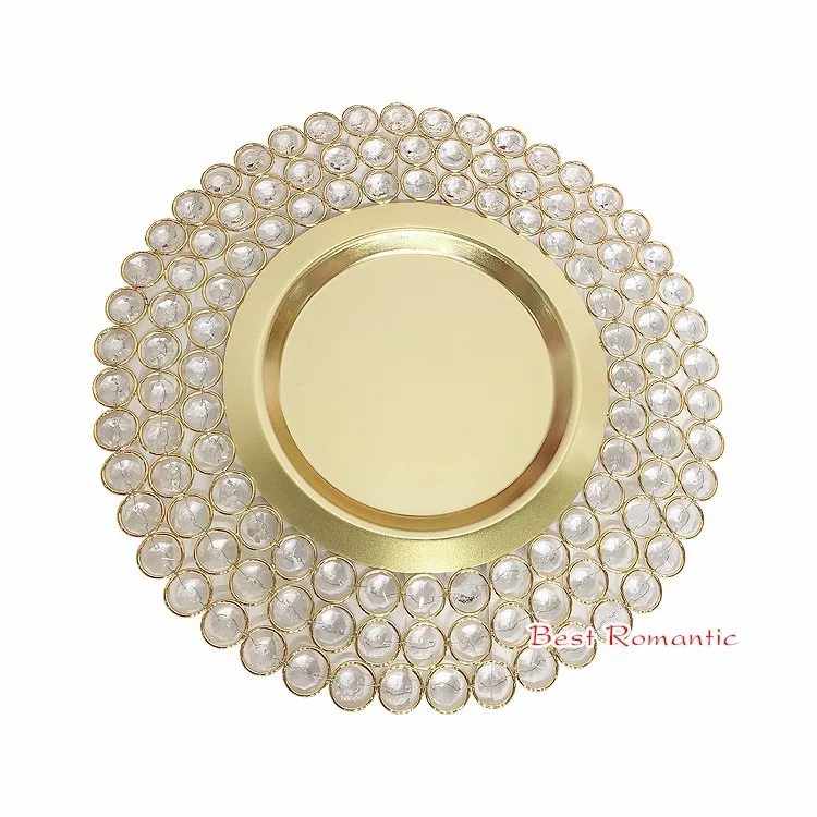 gold 1pcs Свадебный подставочные тарелки с декоративным бисером для свадебного украшения - Цвет: gold 1pcs