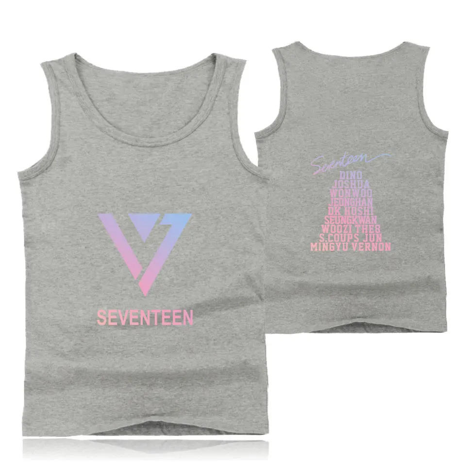 SEVENTEEN топы на бретельках Летний стиль Kpop короткий рукав Модный хлопковый жилет