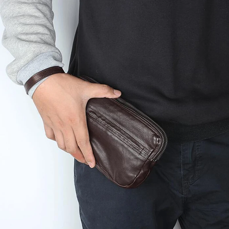 

Genuine Cow Leather Men's Phone Card Holder Wallets Original Vintage Day Clutches Soft Male Wristlets Bag Man Large Purse Zipper