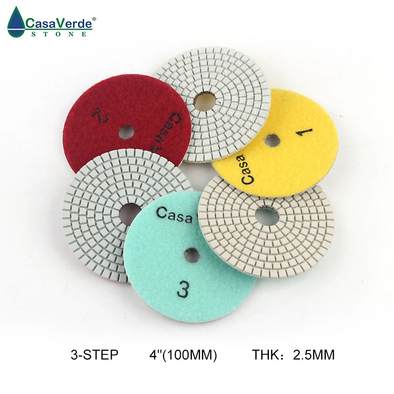 

DC-AWS3PP02 D100mm flexible dry and wet diamond 4 inch 3 step polishing pads for granite and marble
