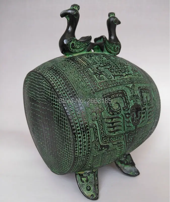 Лидер продаж Новый китайский античная бронза двойной птица Барабаны статуя Carven