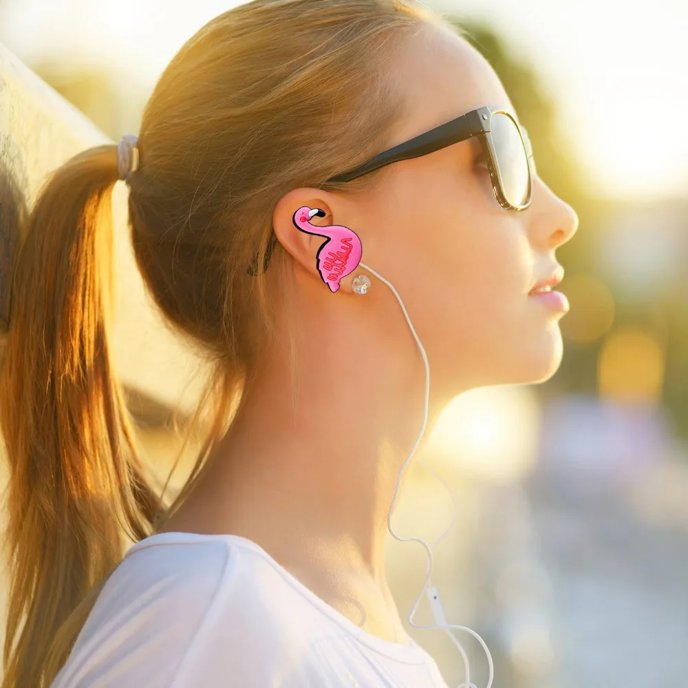 Moear Cute 3.5mm Cartoon Flamingo 3D Stereo Earphones Kids Wired Earbuds Headsets with Winder | Электроника