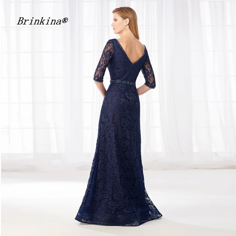 BrinKina Hot 2019 Navy Blue Sexy V Neck See Through Sleeve Mother of The Bride Dresses For Wedding Party Formal Occasion | Свадьбы и