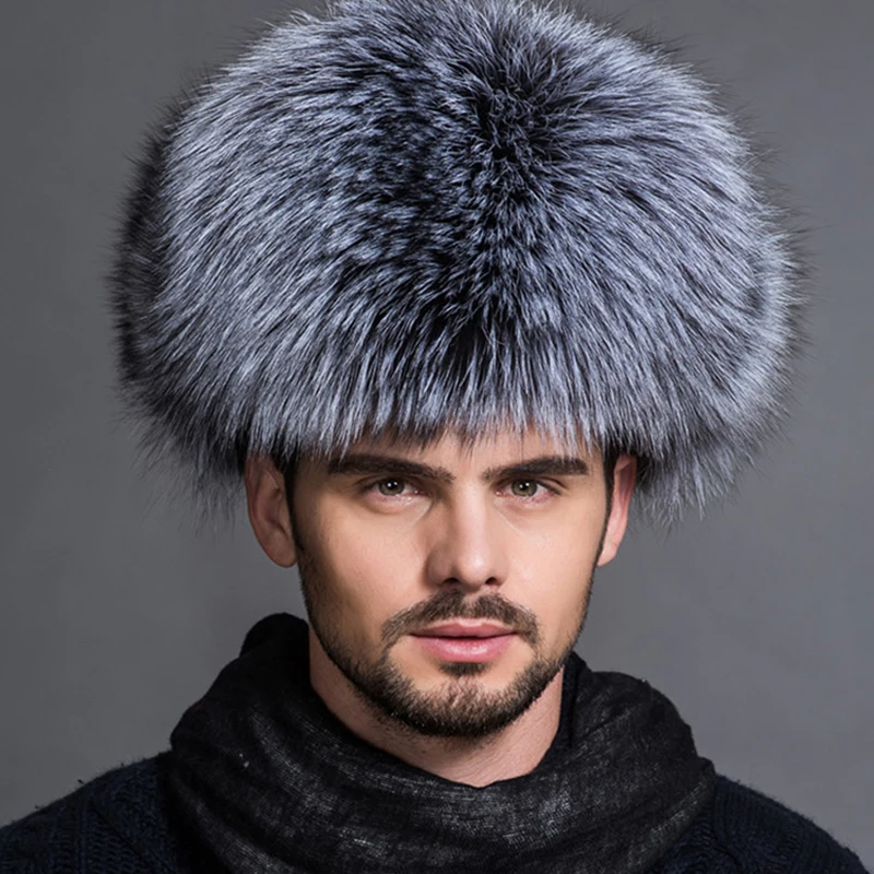 Русская мужская шапка из натурального меха бомбер с лисой Уличная Повседневная