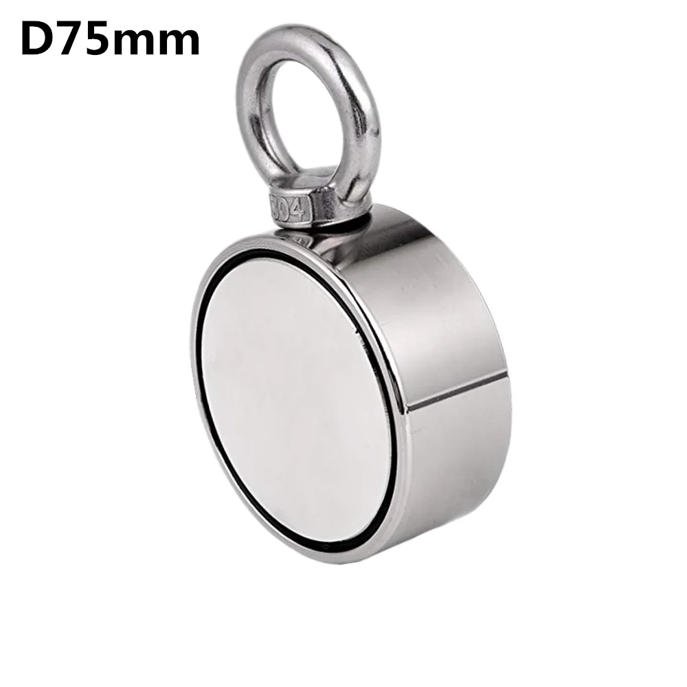 Неодимовый магнит d75мм супермощный двухсторонний рыболовный с отверстием 300 кг