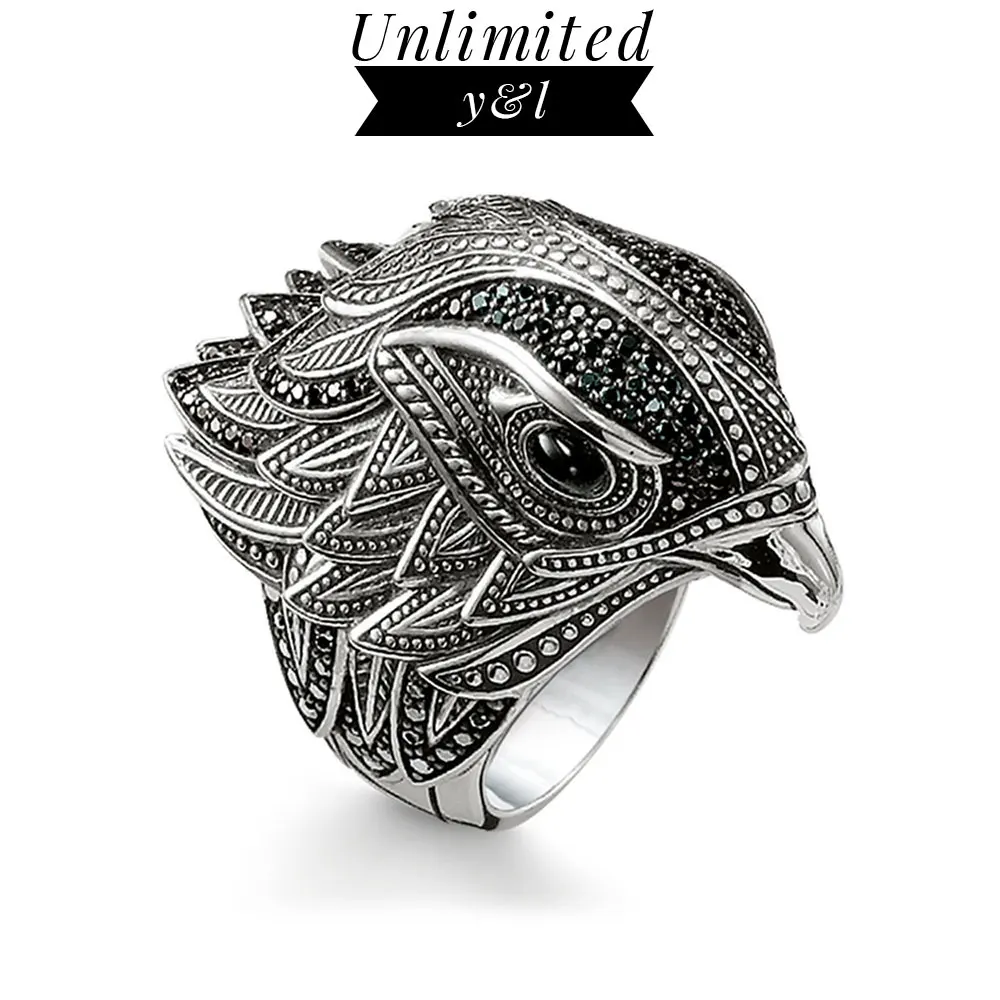

Big Eagle Cocktail Rings Black Cubic Zirconia Thomas Style 925 Sterling Silver Creole Fashion Good Jewelry for Women Men Gifts