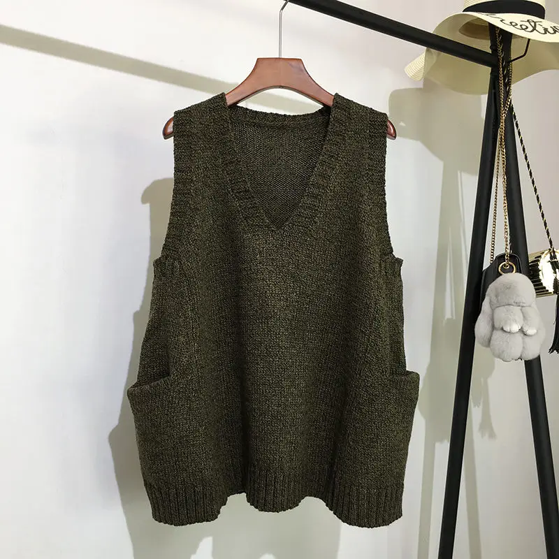 Жилет женский вязаный с V-образным вырезом свободный Универсальный безрукавка
