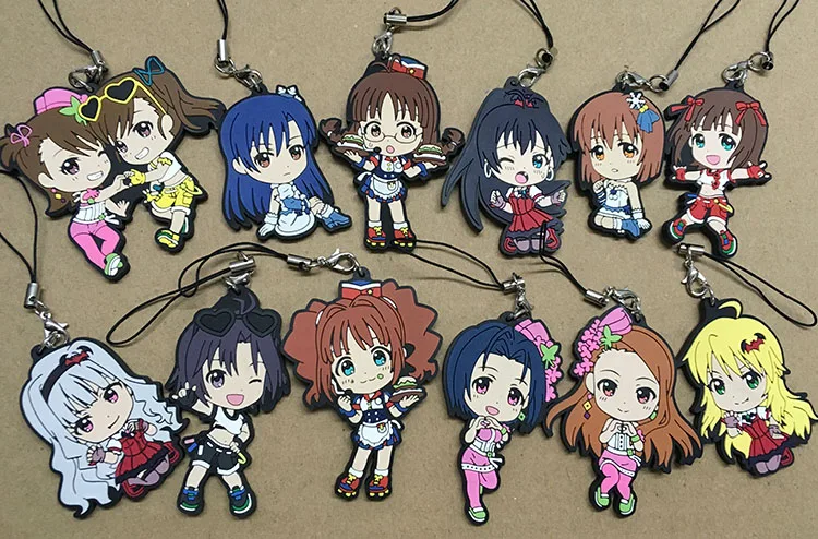 

12pcs/lot random sent the idolm ster cinderella Japanese anime figure rubber Silicone mobile phone charms/keychain