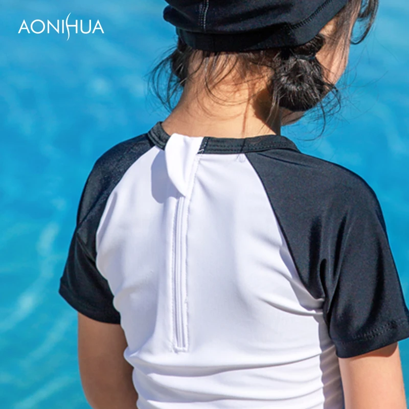 

AONIHUA One-Piece Swimsuit Girls Letter Print Short Sleeve Swimsuit Kids Girls Swimwear Outdoor Travel Beach Clothes