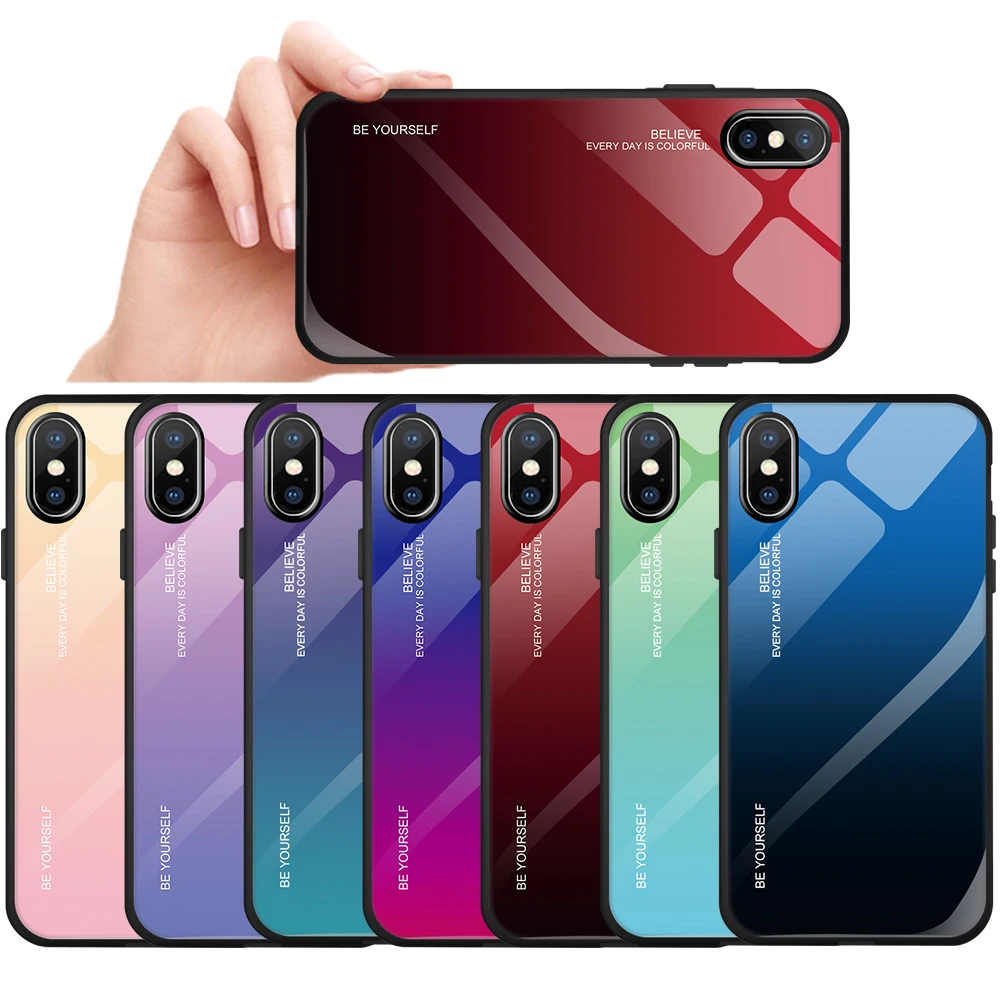 

luxury Gradient Tempered Glass Cases for iPhone X XS MAX XR Gradient Color Shockproof Case for iPhone 7 8 6 6S Plus Back Cover