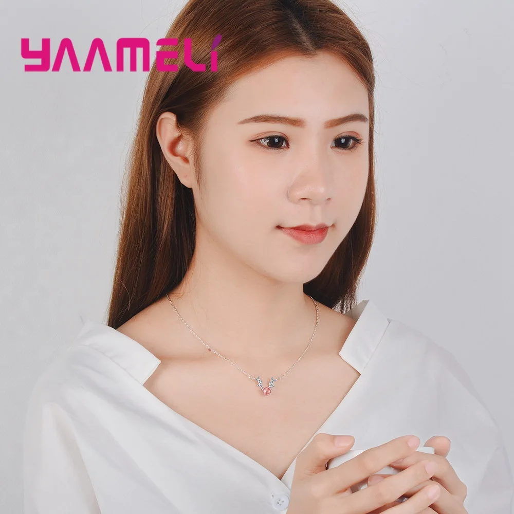 

Amazing Romantic Love Necklaces 925 Sterling Silver Chain Necklace for Lover Antlers Pendant Choker Valentines Day Gifts