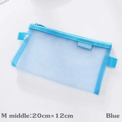 M-middle-Blue Прозрачный чехол-карандаш, Сетчатая Сумка-карандаш для детей, подарок для девочек, офисные школьные принадлежности кавайи, канцелярские принадлежности, нейлоновый чехол-карандаш на молнии - Цвет: M-middle-Blue
