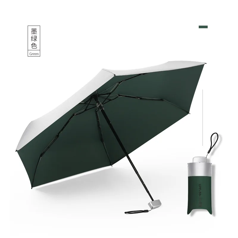 dark green Ультра складной светильник с серебряным покрытием, зонт от солнца, карманный мини-зонт для женщин UPF50 - Цвет: dark green