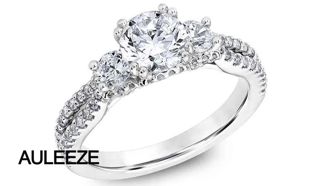 Классический 1CT кольцо с алмазом moissanites Ювелирные три камня 585 Золото Обручение кольцо одноцветное Белое золото 14 карат искусственный бриллиант обручальное кольцо