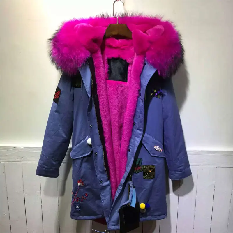 

New Fashion Winter style sky blue Jacket applique Rose Red Jacket For Lady