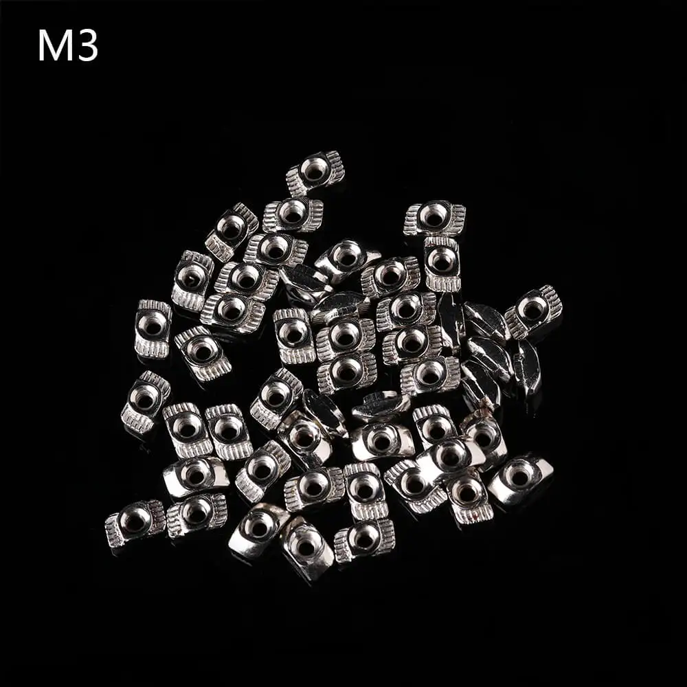 M3-50Pcs 50 шт. прочный Т-образными пазами гайка головка молотка крепления гайка 20 серии M3/M4/M5 Никель покрытием для Алюминий профиль штранг-прессования для щелей - Цвет: M3-50Pcs