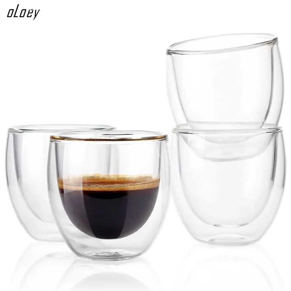OLOEY 2 шт 4 6 layers80ML Термостойкое стекло materal чашки для кофе двойной слой 100% ручная